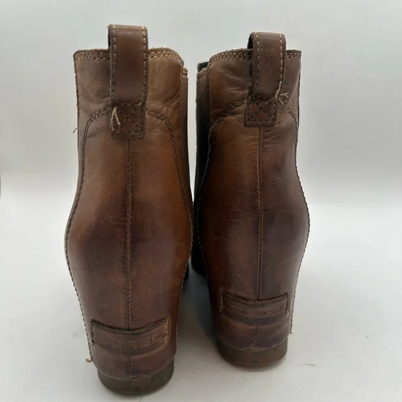 Sorel Women’s Lea Wedge Platform Booties Boots Leather  in Elk Curry Size 7 - Picture 10 of 12